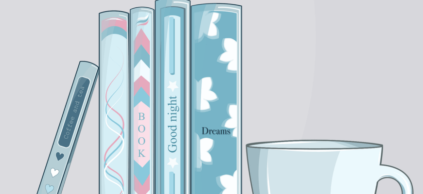 books, coffee cup, digital art