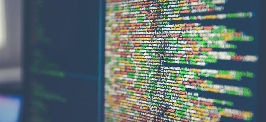 Colorful software or web code on a computer monitor